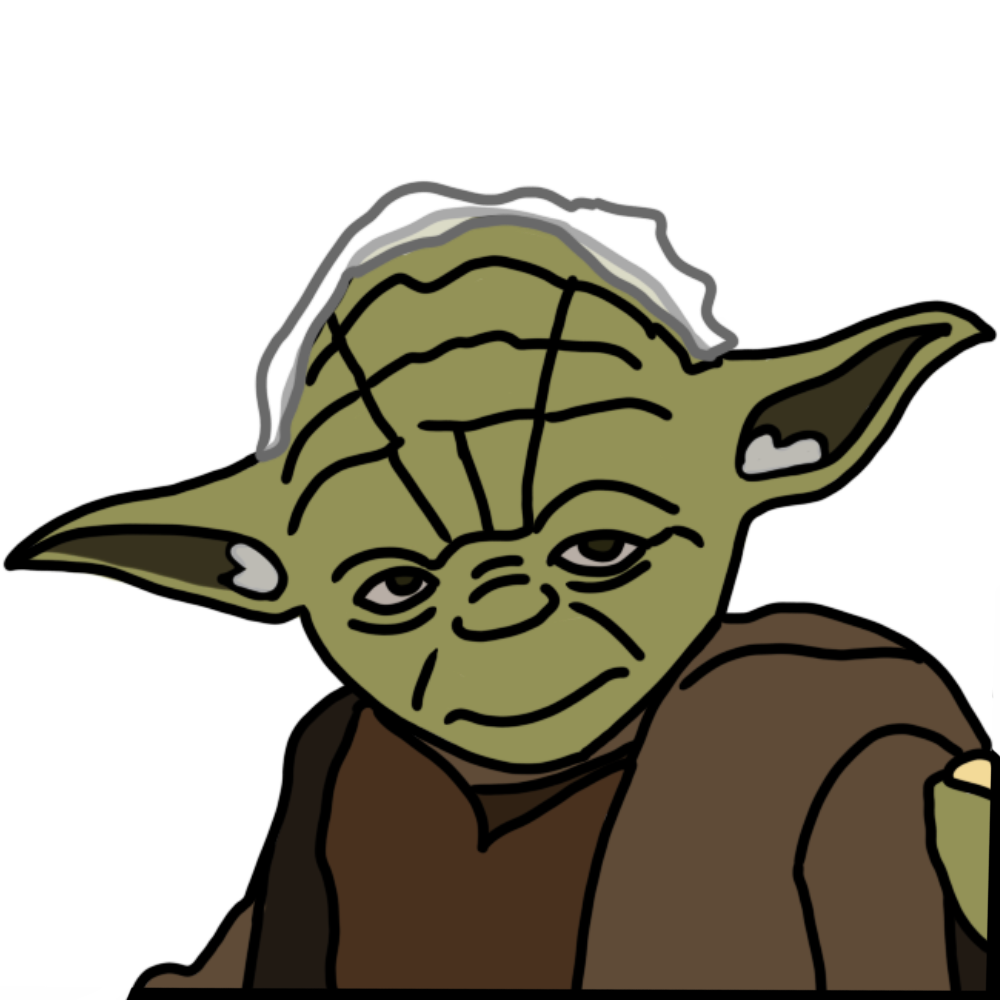 The head and shoulders of Yoda from Star Wars